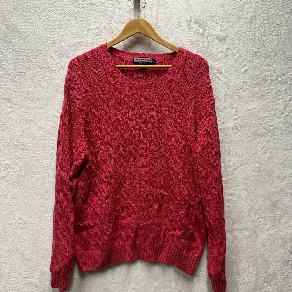 Vineyard Vines By Shep & Ian Cable Knit Sweater Mens XL Red Cotton Outerwear